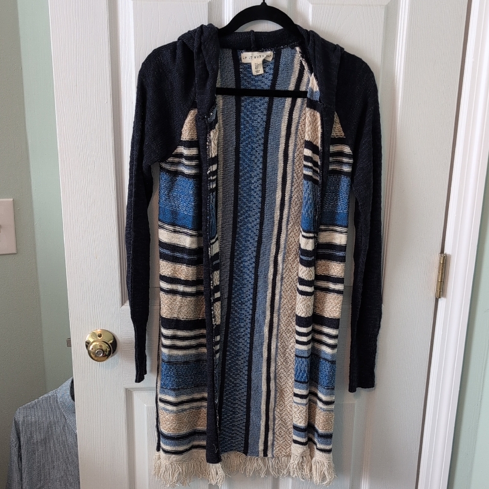 Navy and Cream Striped Hooded Cardigan